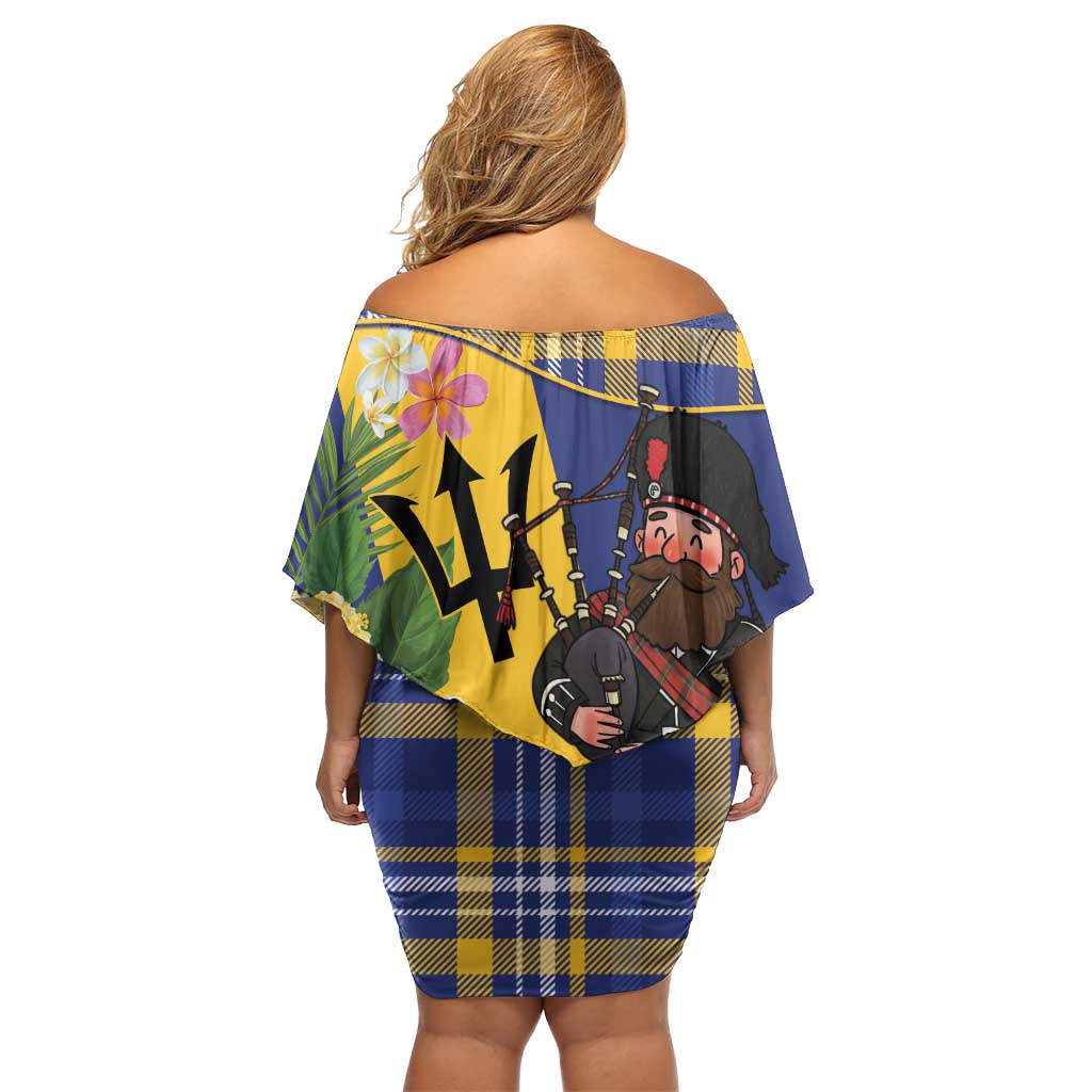 Barbados Celtic 2025 Festival Off Shoulder Short Dress Scottish Man With Bagpipes