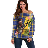 Barbados Celtic 2025 Festival Off Shoulder Sweater Scottish Man With Bagpipes