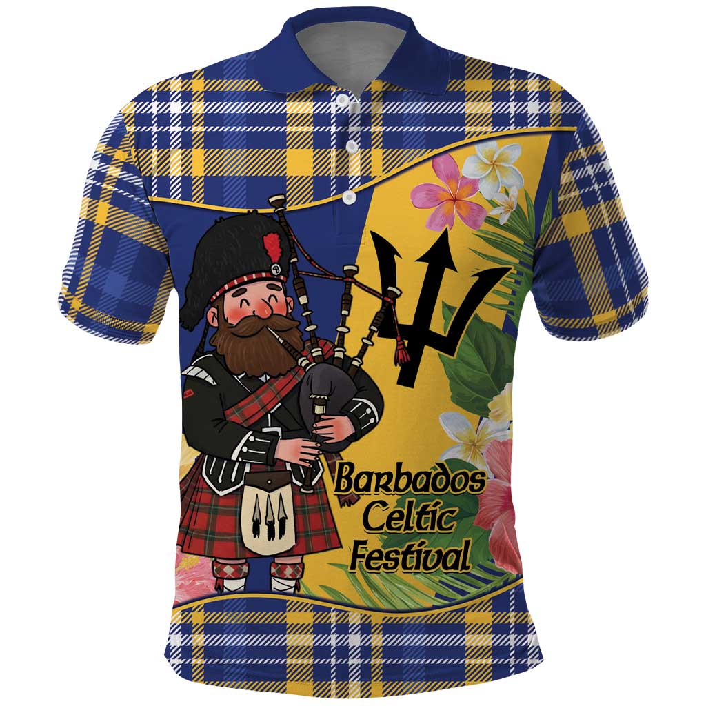 Barbados Celtic 2025 Festival Polo Shirt Scottish Man With Bagpipes