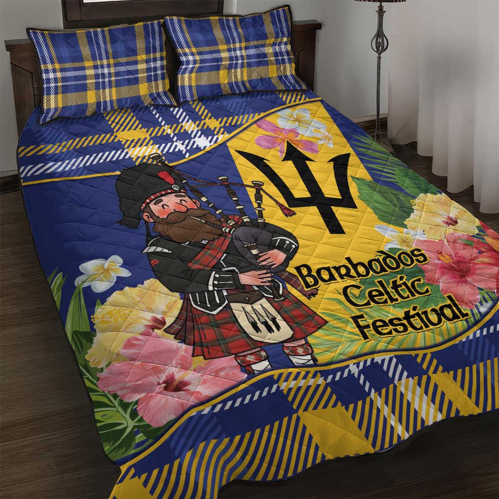 Barbados Celtic 2025 Festival Quilt Bed Set Scottish Man With Bagpipes