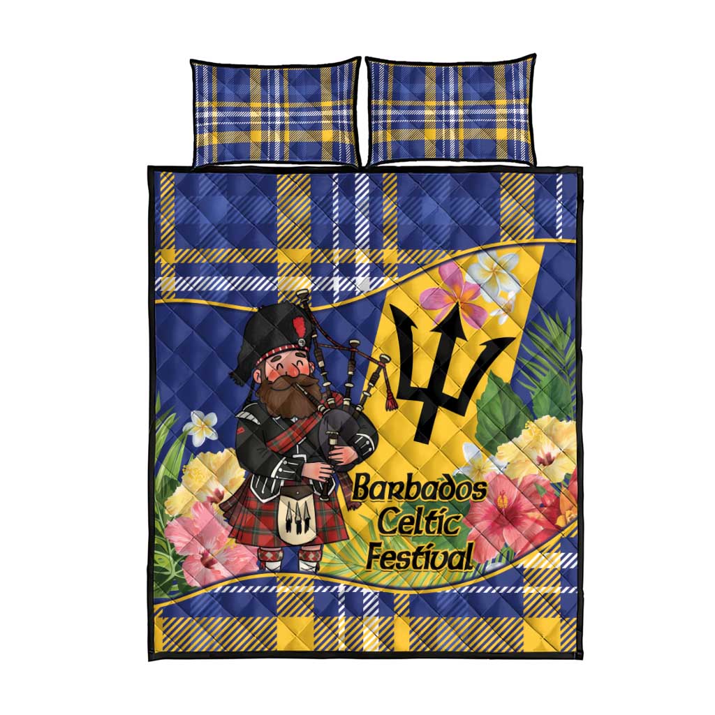 Barbados Celtic 2025 Festival Quilt Bed Set Scottish Man With Bagpipes