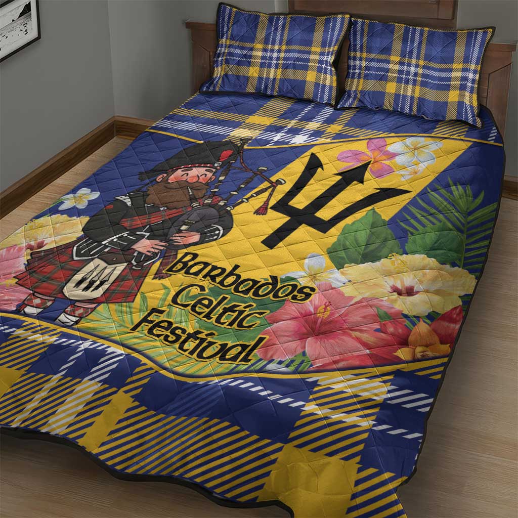 Barbados Celtic 2025 Festival Quilt Bed Set Scottish Man With Bagpipes