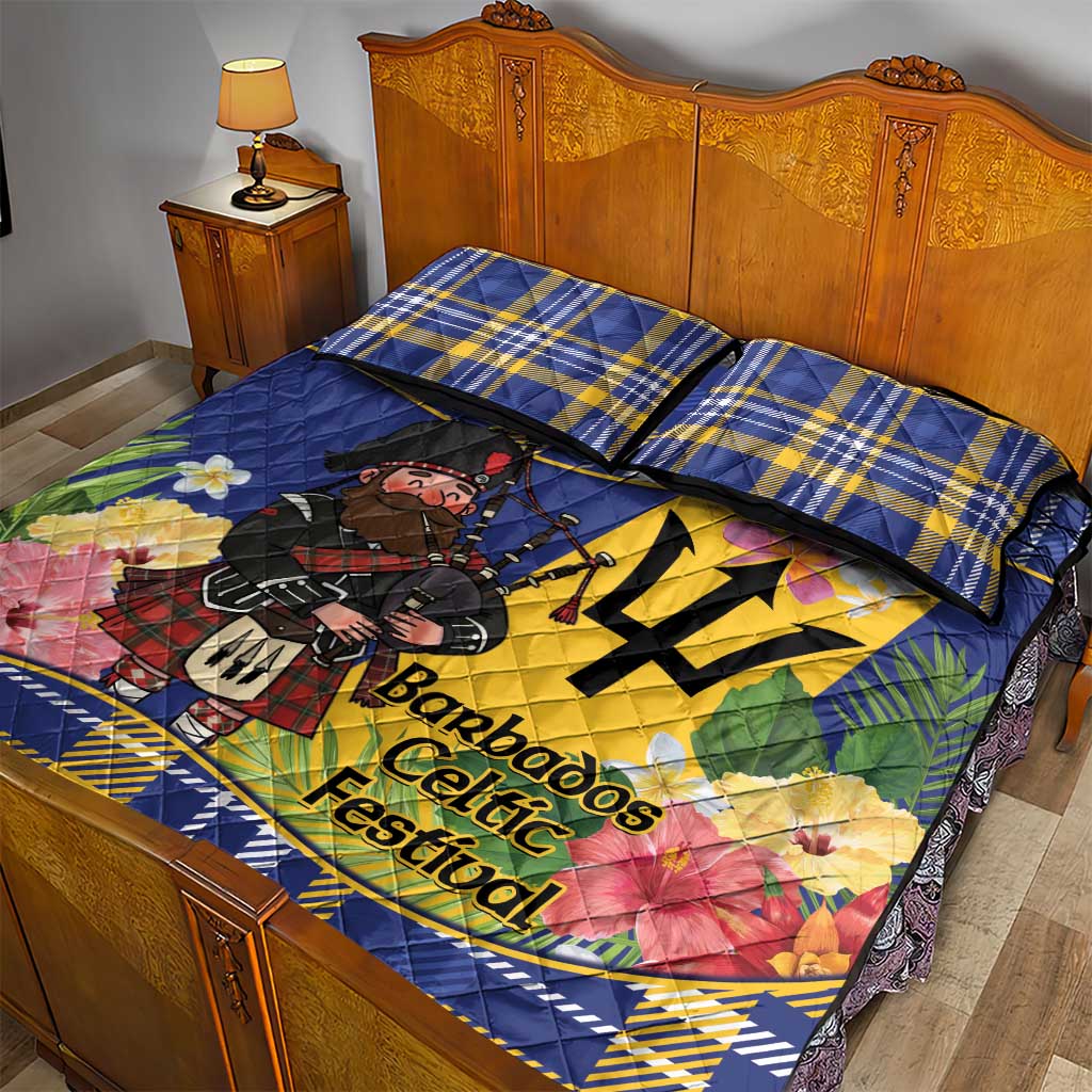 Barbados Celtic 2025 Festival Quilt Bed Set Scottish Man With Bagpipes