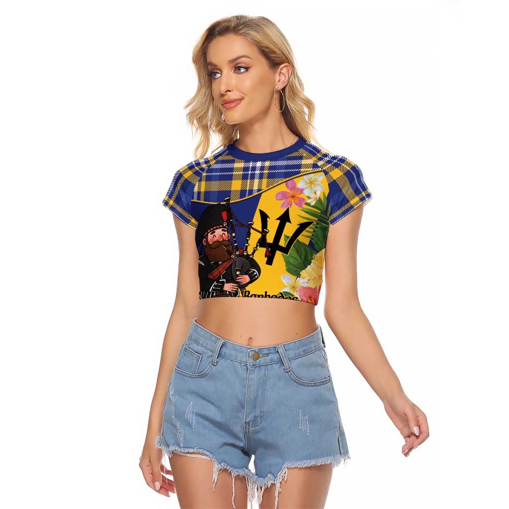 Barbados Celtic 2025 Festival Raglan Cropped T Shirt Scottish Man With Bagpipes