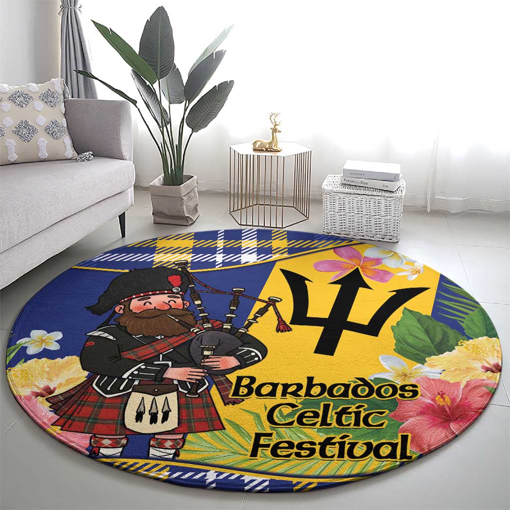 Barbados Celtic 2025 Festival Round Carpet Scottish Man With Bagpipes