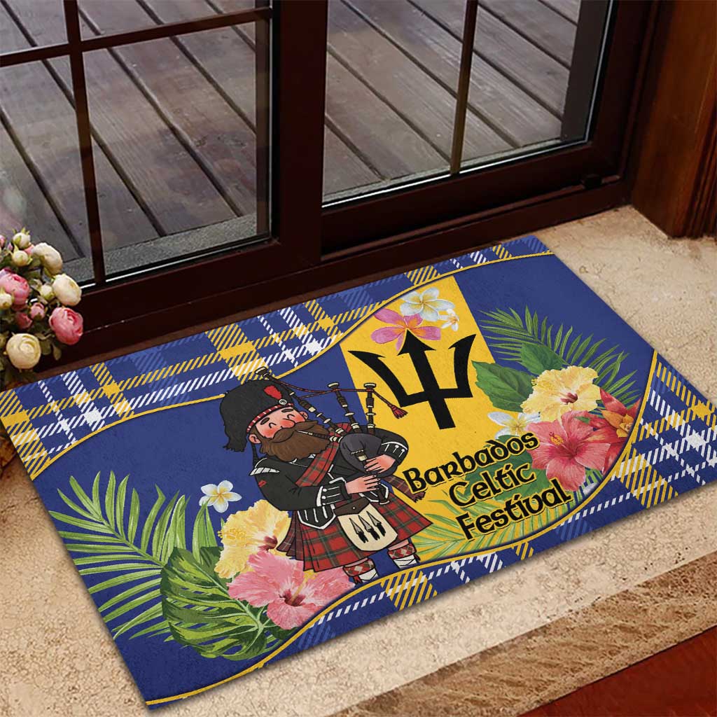 Barbados Celtic 2025 Festival Rubber Doormat Scottish Man With Bagpipes