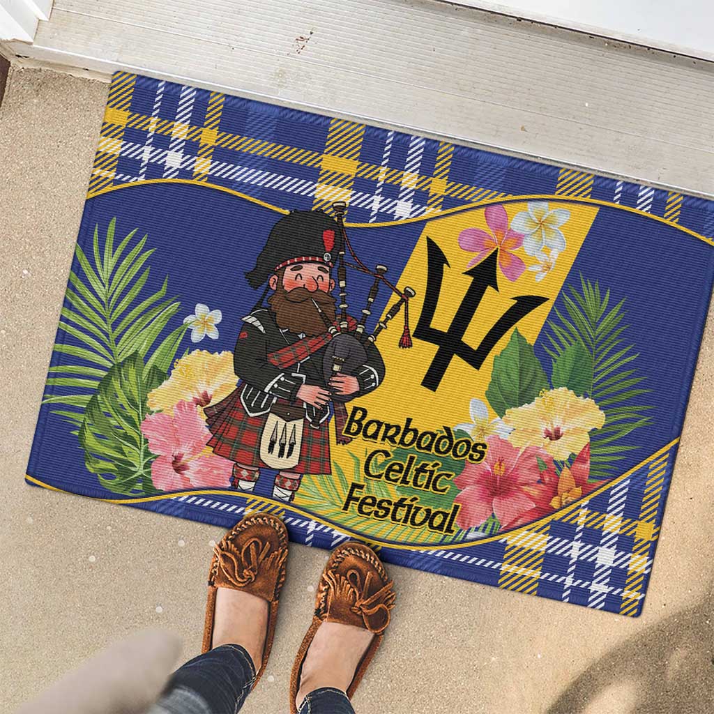 Barbados Celtic 2025 Festival Rubber Doormat Scottish Man With Bagpipes