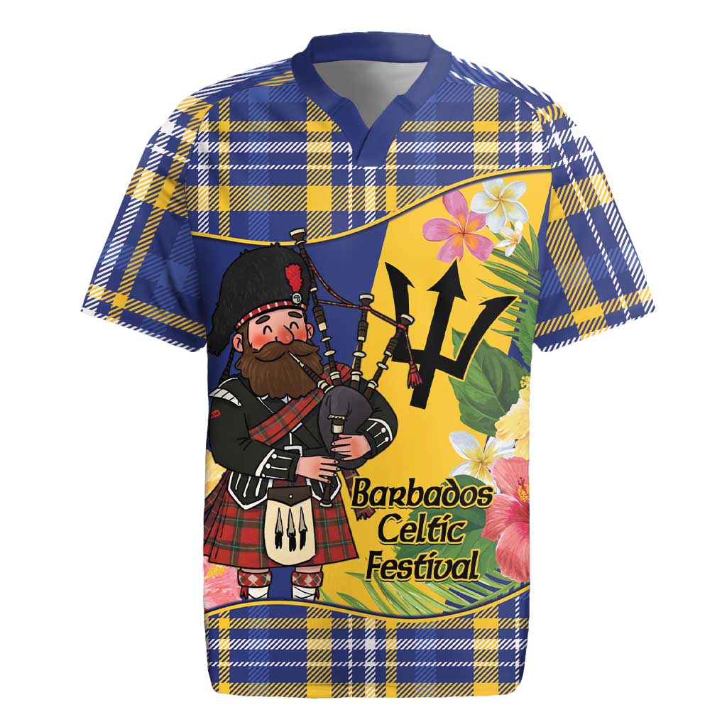 Barbados Celtic 2025 Festival Rugby Jersey Scottish Man With Bagpipes