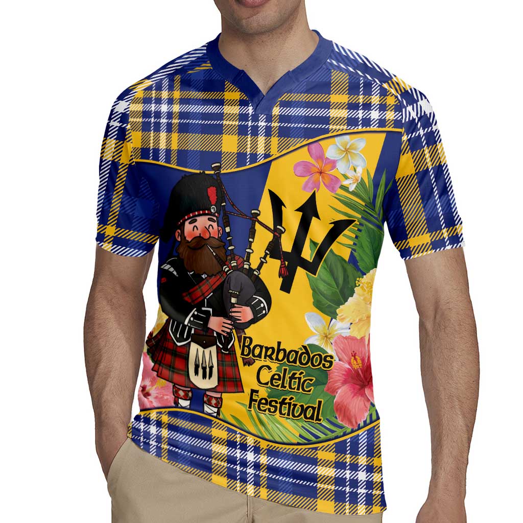 Barbados Celtic 2025 Festival Rugby Jersey Scottish Man With Bagpipes