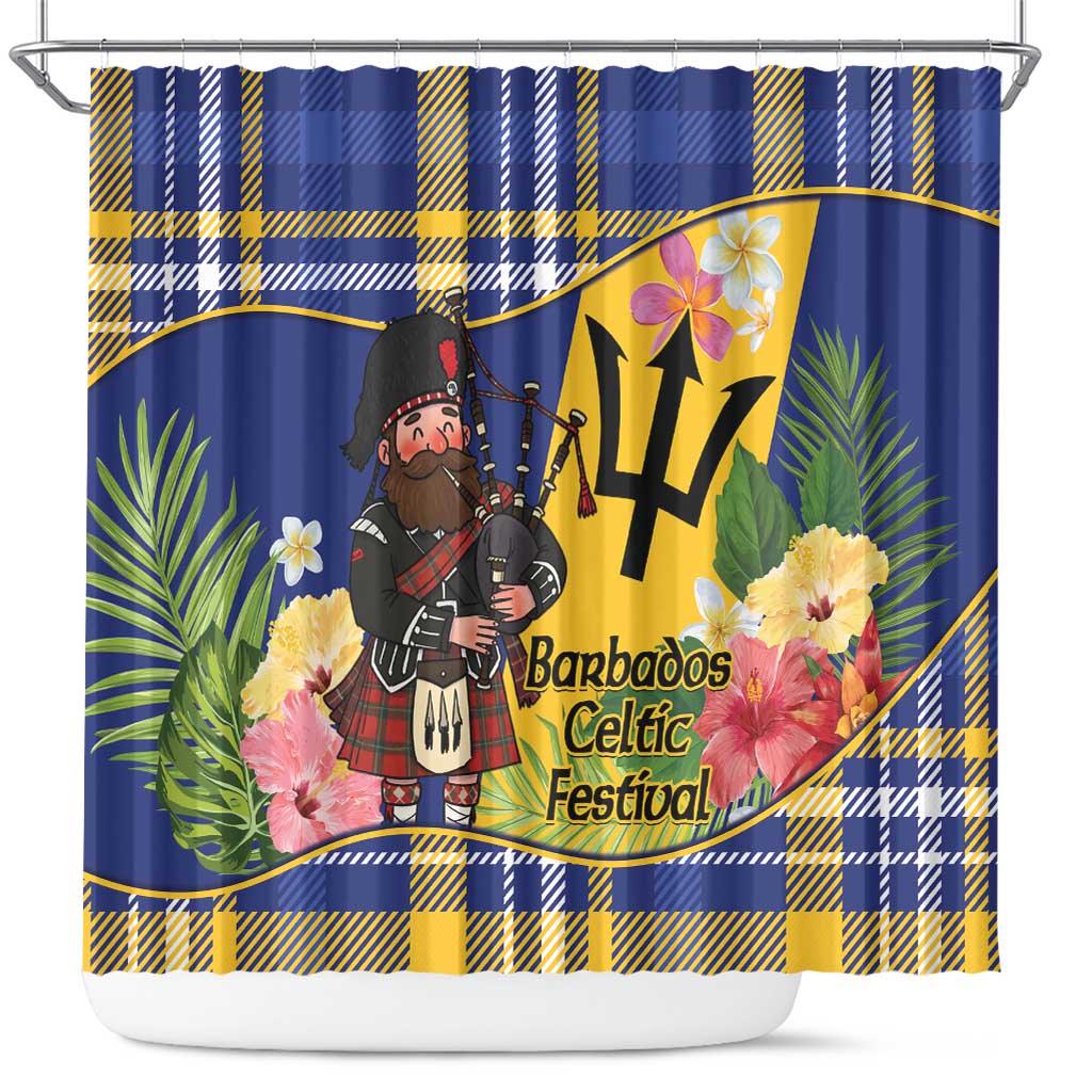 Barbados Celtic 2025 Festival Shower Curtain Scottish Man With Bagpipes