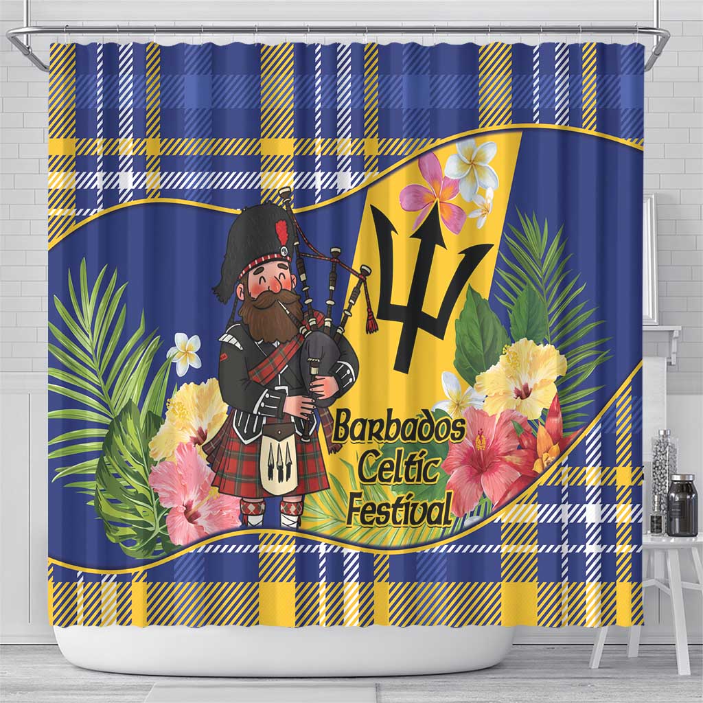 Barbados Celtic 2025 Festival Shower Curtain Scottish Man With Bagpipes