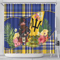 Barbados Celtic 2025 Festival Shower Curtain Scottish Man With Bagpipes