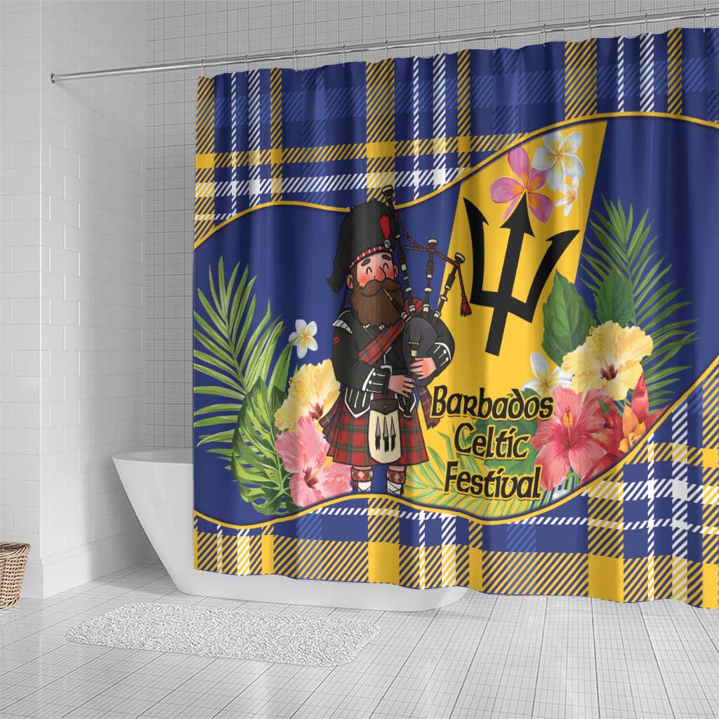 Barbados Celtic 2025 Festival Shower Curtain Scottish Man With Bagpipes