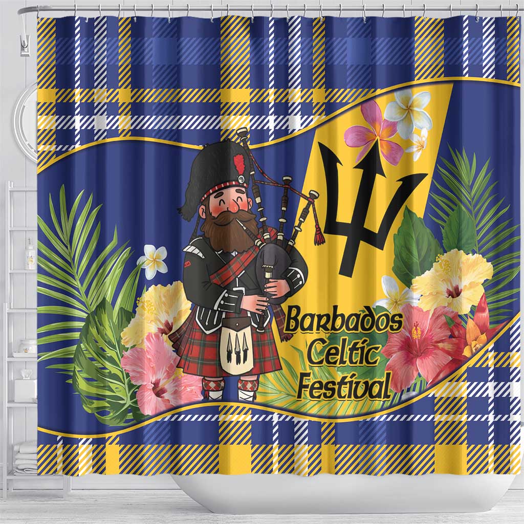 Barbados Celtic 2025 Festival Shower Curtain Scottish Man With Bagpipes
