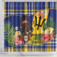 Barbados Celtic 2025 Festival Shower Curtain Scottish Man With Bagpipes
