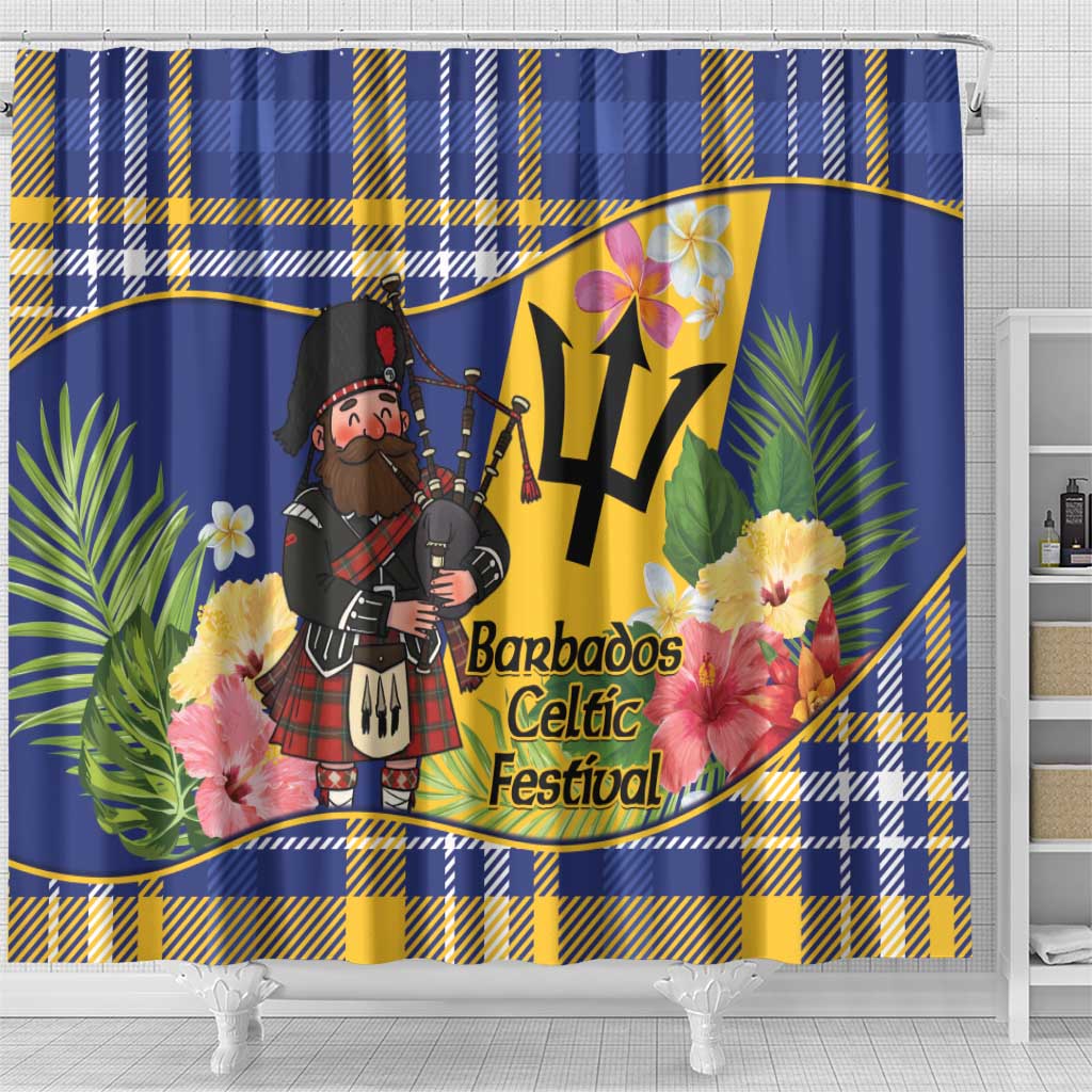 Barbados Celtic 2025 Festival Shower Curtain Scottish Man With Bagpipes
