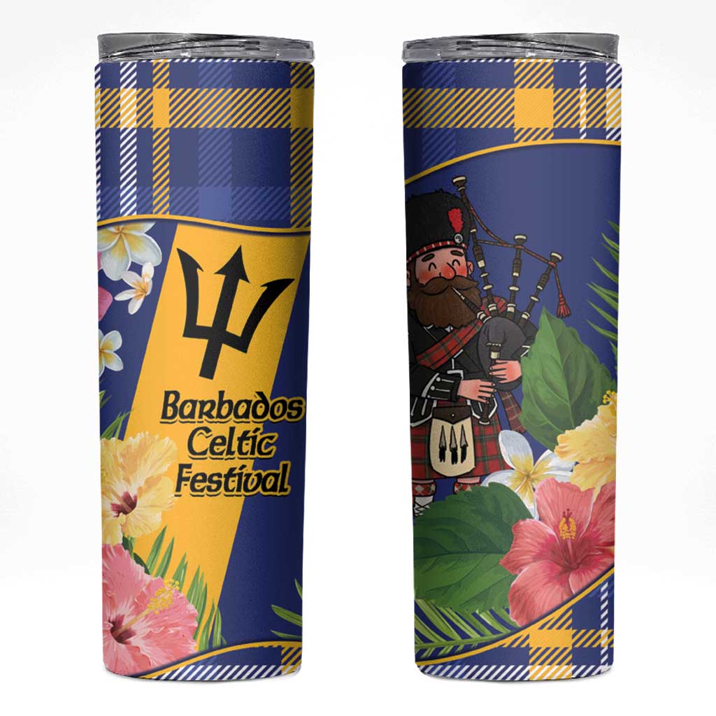Barbados Celtic 2025 Festival Skinny Tumbler Scottish Man With Bagpipes
