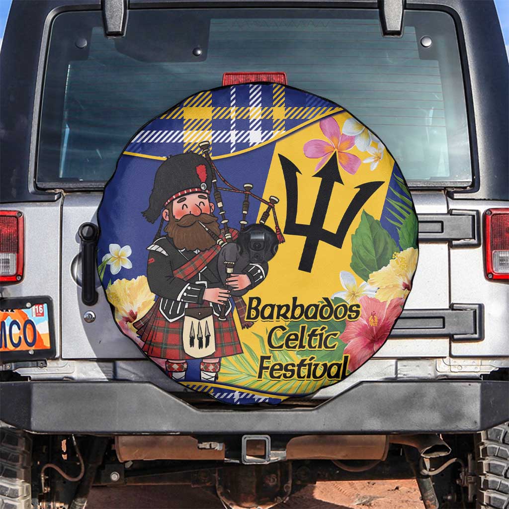 Barbados Celtic 2025 Festival Spare Tire Cover Scottish Man With Bagpipes