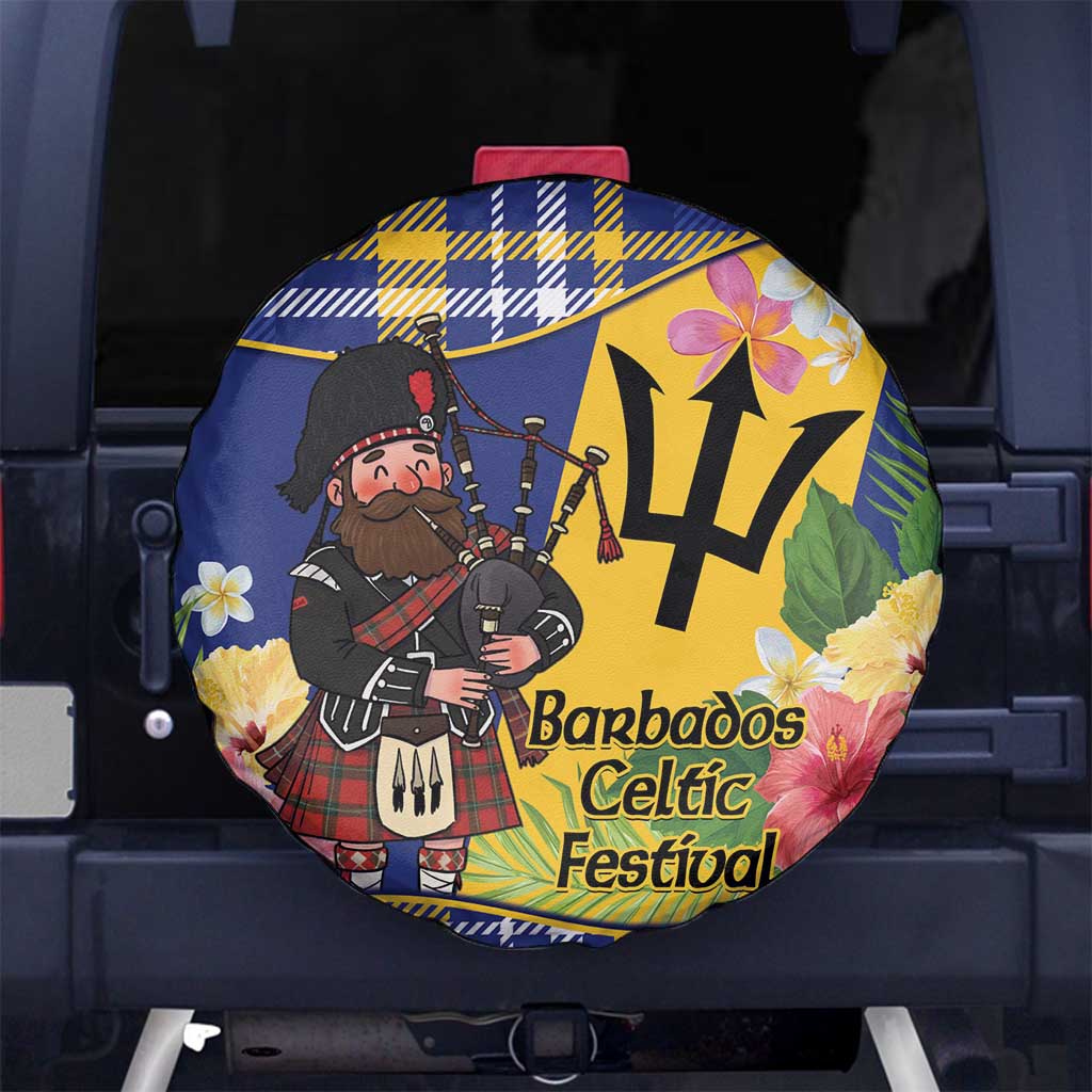Barbados Celtic 2025 Festival Spare Tire Cover Scottish Man With Bagpipes