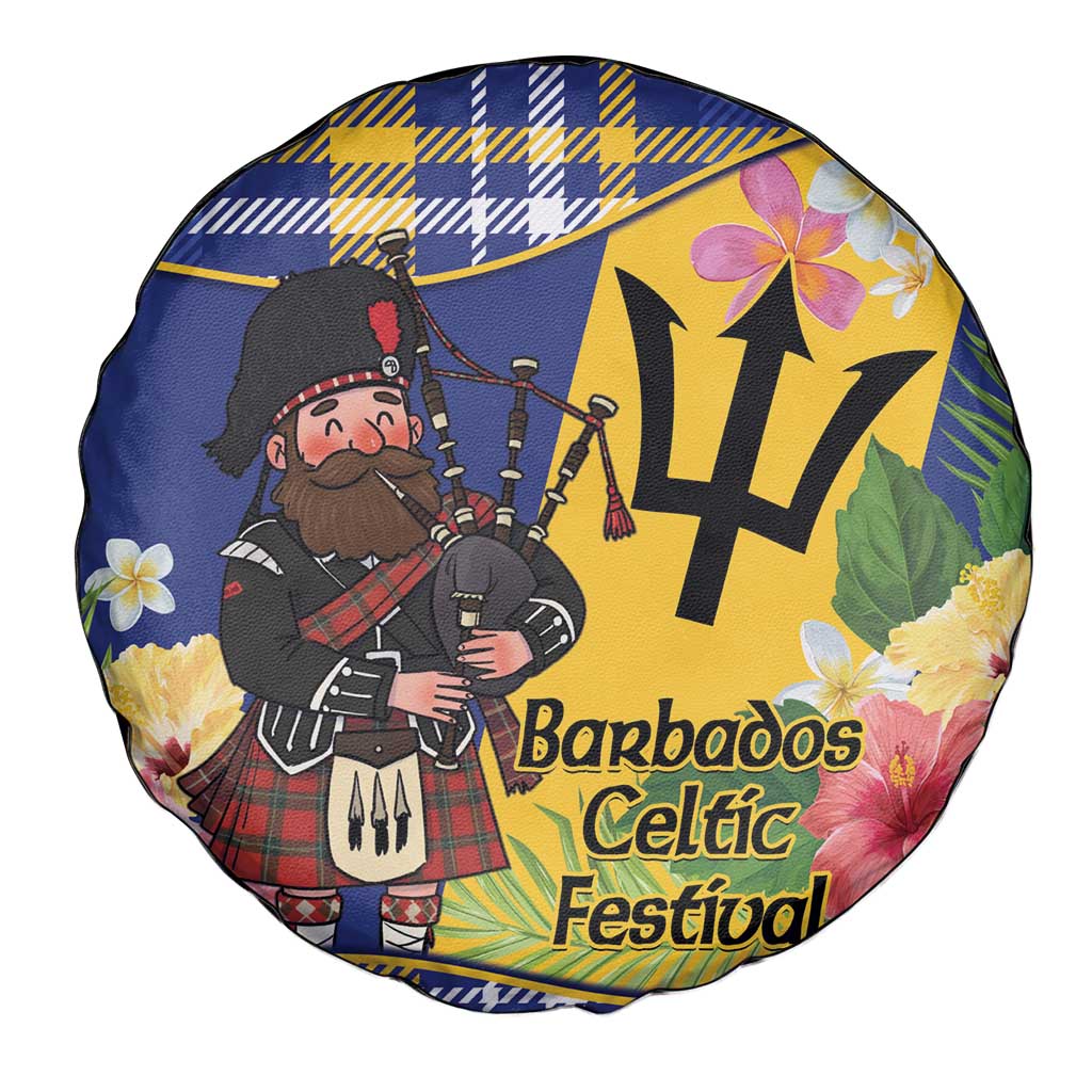 Barbados Celtic 2025 Festival Spare Tire Cover Scottish Man With Bagpipes