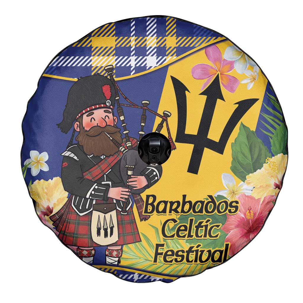 Barbados Celtic 2025 Festival Spare Tire Cover Scottish Man With Bagpipes