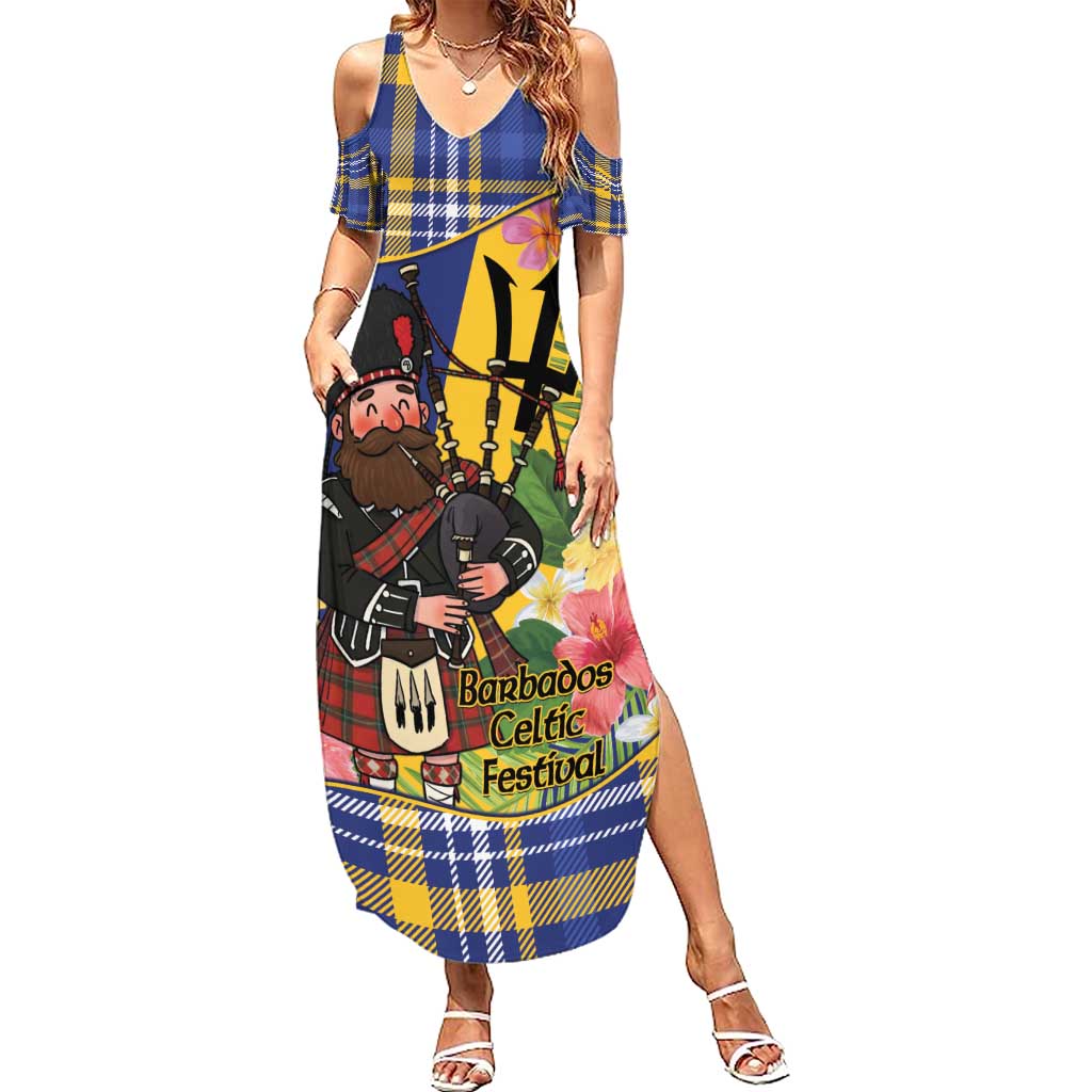 Barbados Celtic 2025 Festival Summer Maxi Dress Scottish Man With Bagpipes