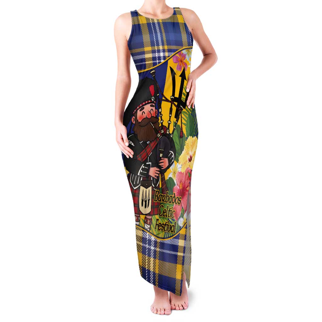 Barbados Celtic 2025 Festival Tank Maxi Dress Scottish Man With Bagpipes