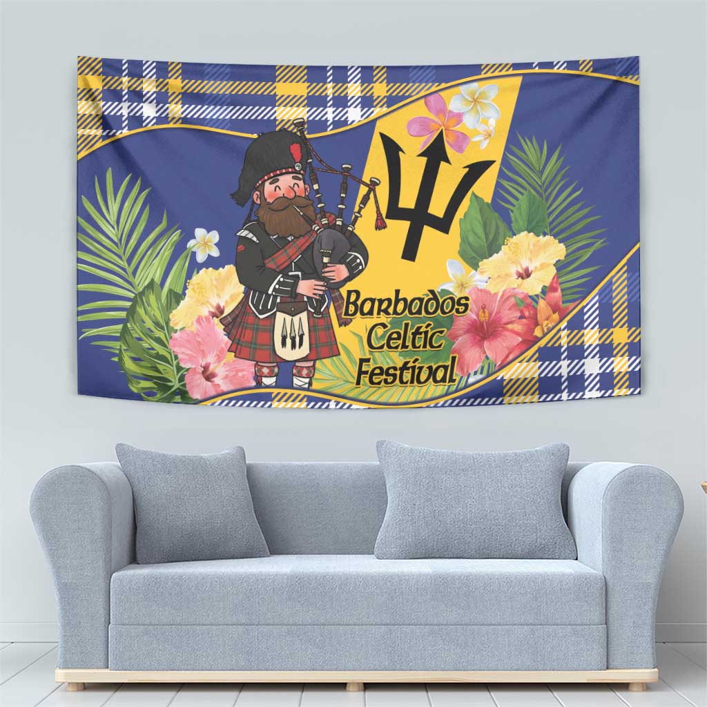 Barbados Celtic 2025 Festival Tapestry Scottish Man With Bagpipes