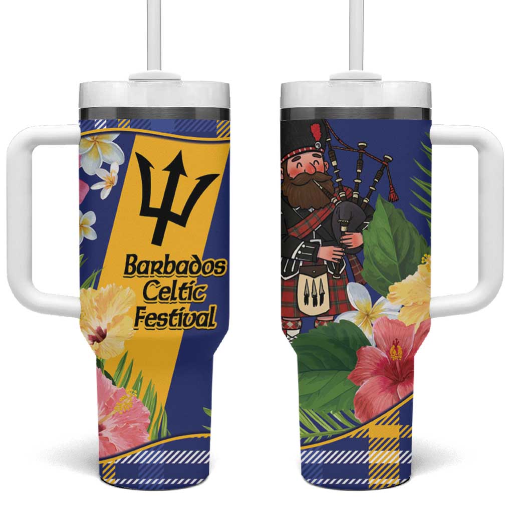 Barbados Celtic 2025 Festival Tumbler With Handle Scottish Man With Bagpipes