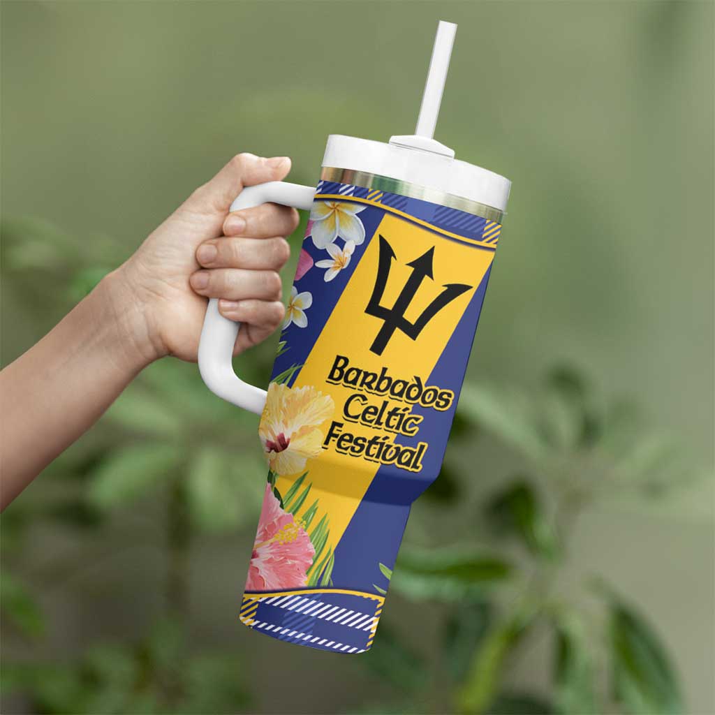 Barbados Celtic 2025 Festival Tumbler With Handle Scottish Man With Bagpipes