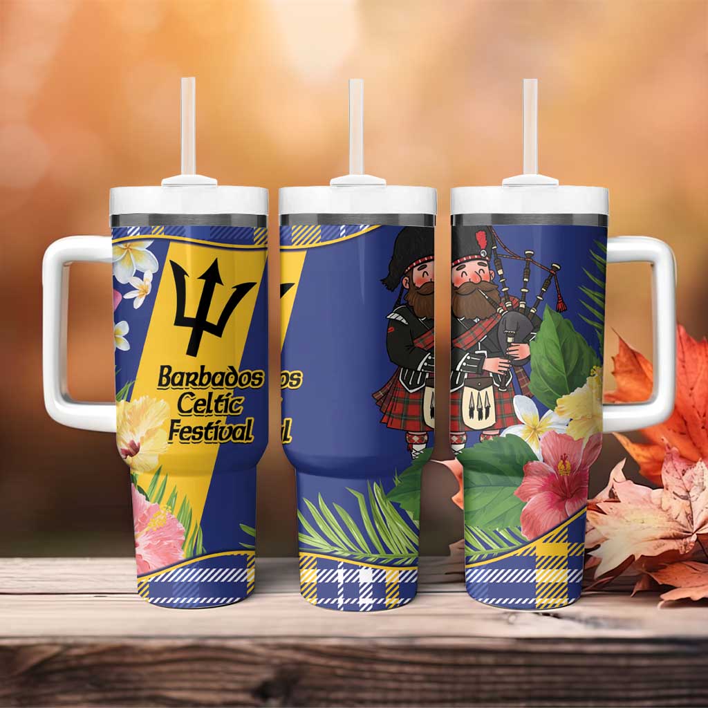 Barbados Celtic 2025 Festival Tumbler With Handle Scottish Man With Bagpipes