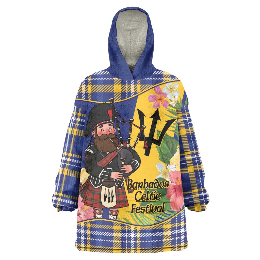 Barbados Celtic 2025 Festival Wearable Blanket Hoodie Scottish Man With Bagpipes