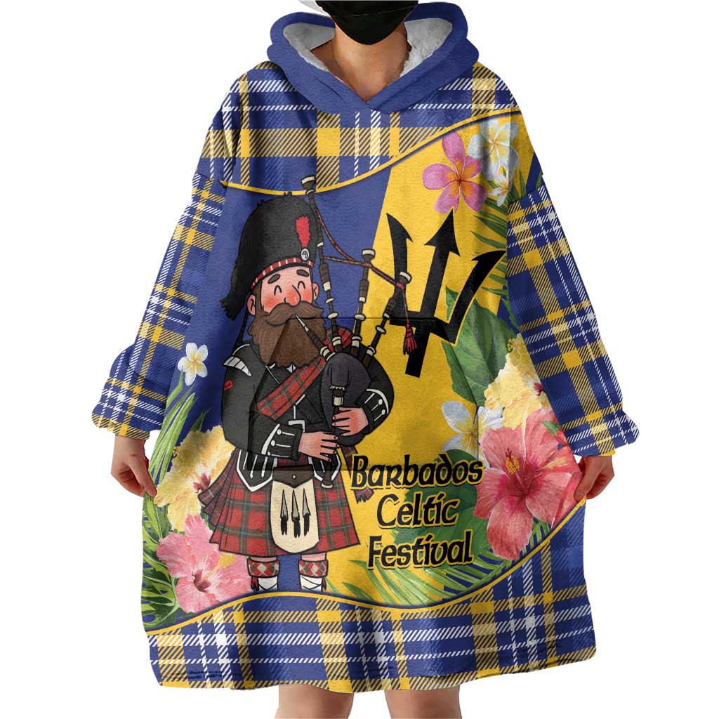 Barbados Celtic 2025 Festival Wearable Blanket Hoodie Scottish Man With Bagpipes