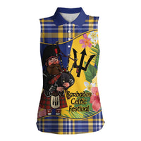 Barbados Celtic 2025 Festival Women Sleeveless Polo Shirt Scottish Man With Bagpipes