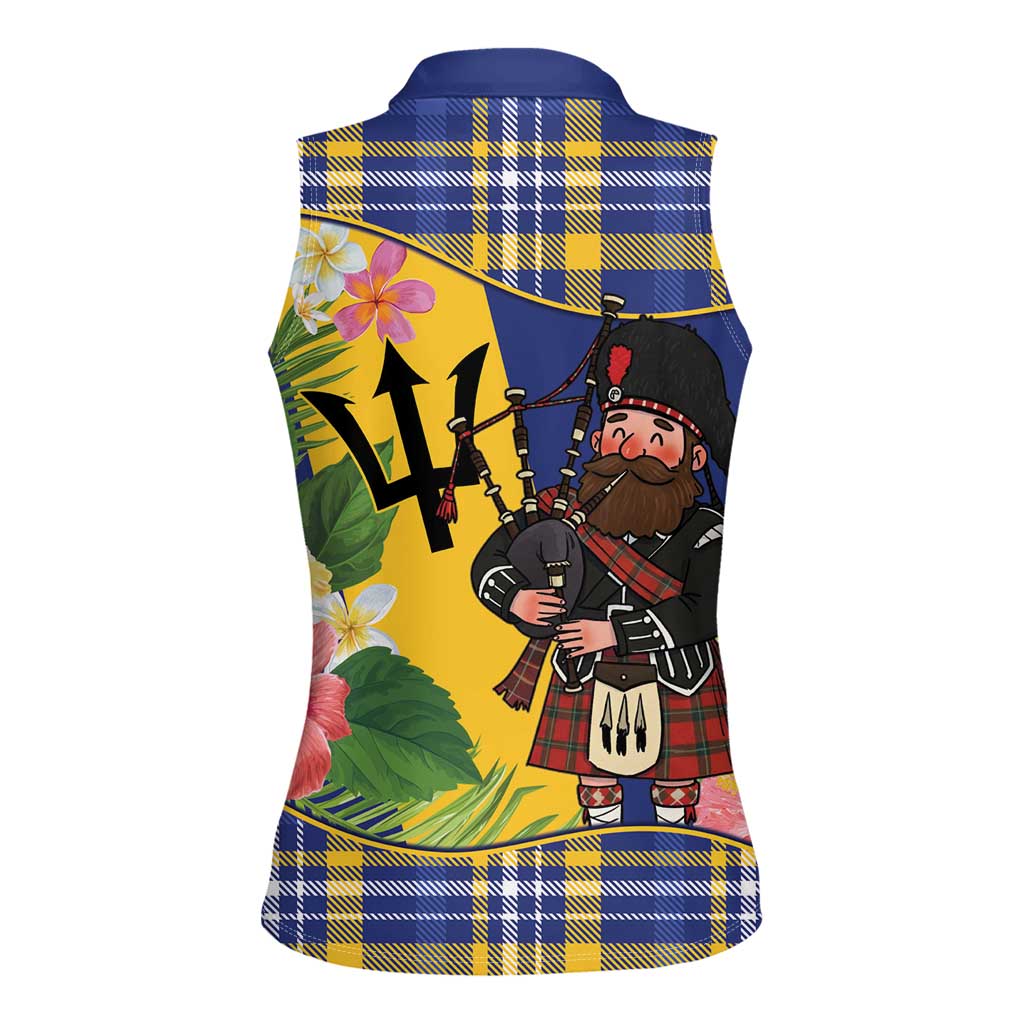 Barbados Celtic 2025 Festival Women Sleeveless Polo Shirt Scottish Man With Bagpipes