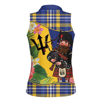 Barbados Celtic 2025 Festival Women Sleeveless Polo Shirt Scottish Man With Bagpipes