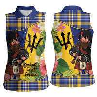 Barbados Celtic 2025 Festival Women Sleeveless Polo Shirt Scottish Man With Bagpipes