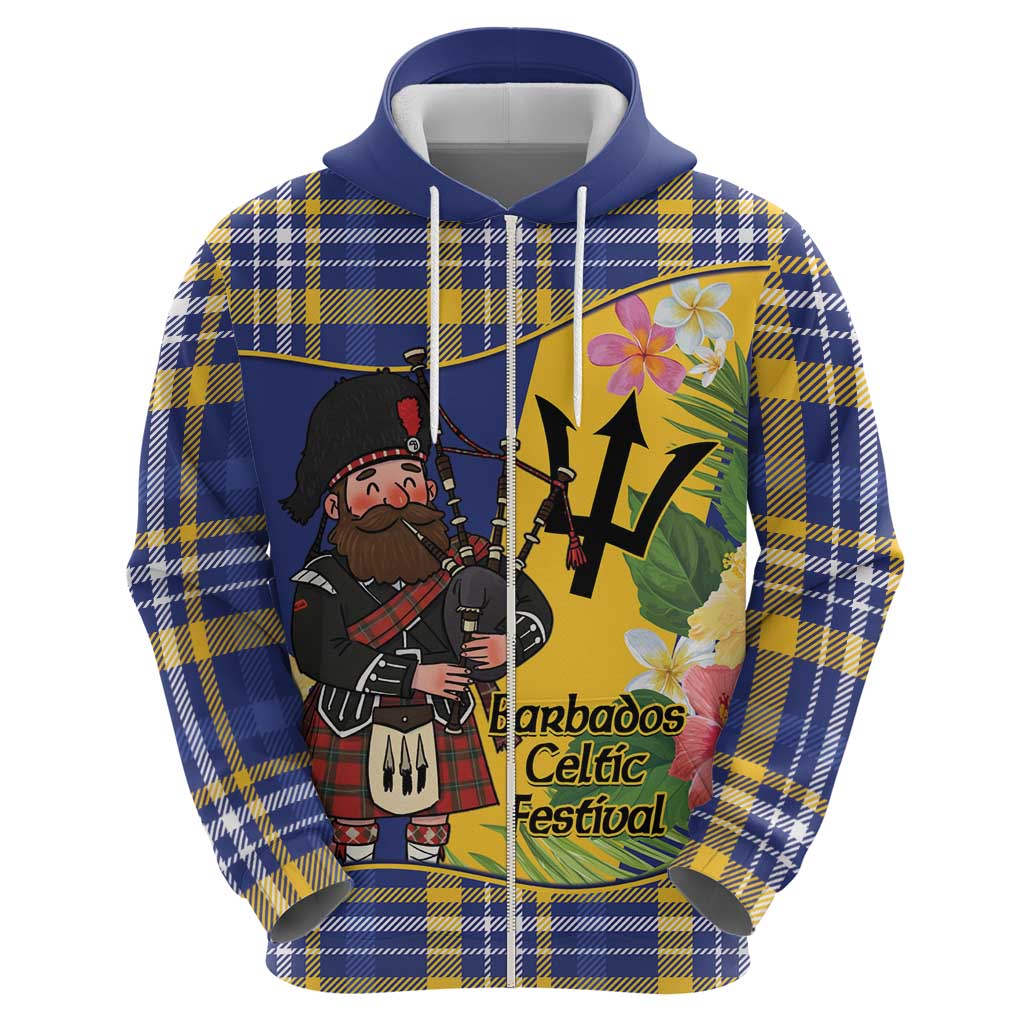 Barbados Celtic 2025 Festival Zip Hoodie Scottish Man With Bagpipes