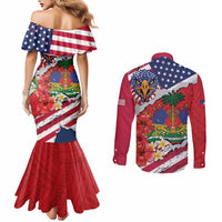 Haitian Heritage Month Couples Matching Mermaid Dress and Long Sleeve Button Shirt Haitian Americans Proud Grunge Style