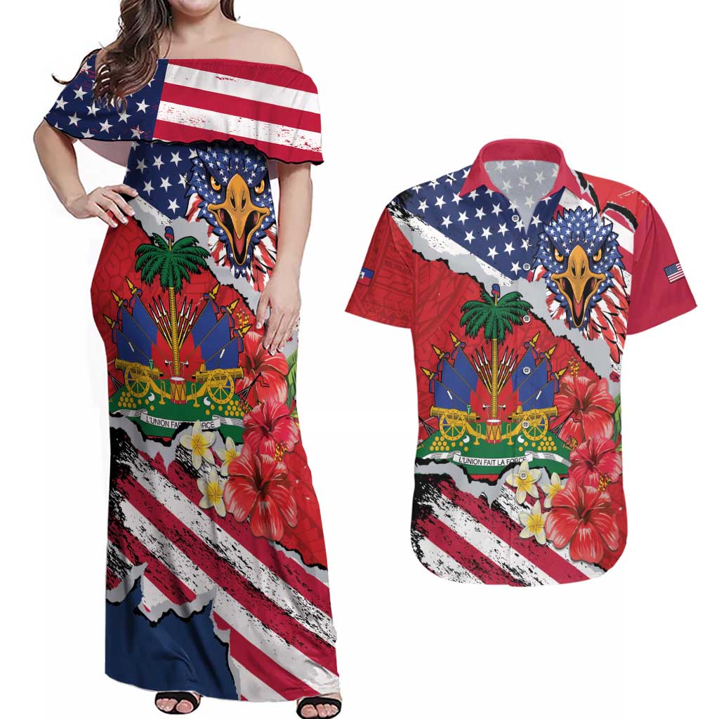 Haitian Heritage Month Couples Matching Off Shoulder Maxi Dress and Hawaiian Shirt Haitian Americans Proud Grunge Style