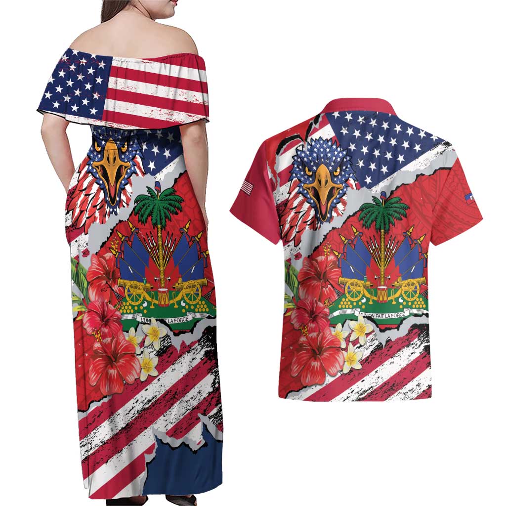 Haitian Heritage Month Couples Matching Off Shoulder Maxi Dress and Hawaiian Shirt Haitian Americans Proud Grunge Style