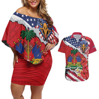 Haitian Heritage Month Couples Matching Off Shoulder Short Dress and Hawaiian Shirt Haitian Americans Proud Grunge Style