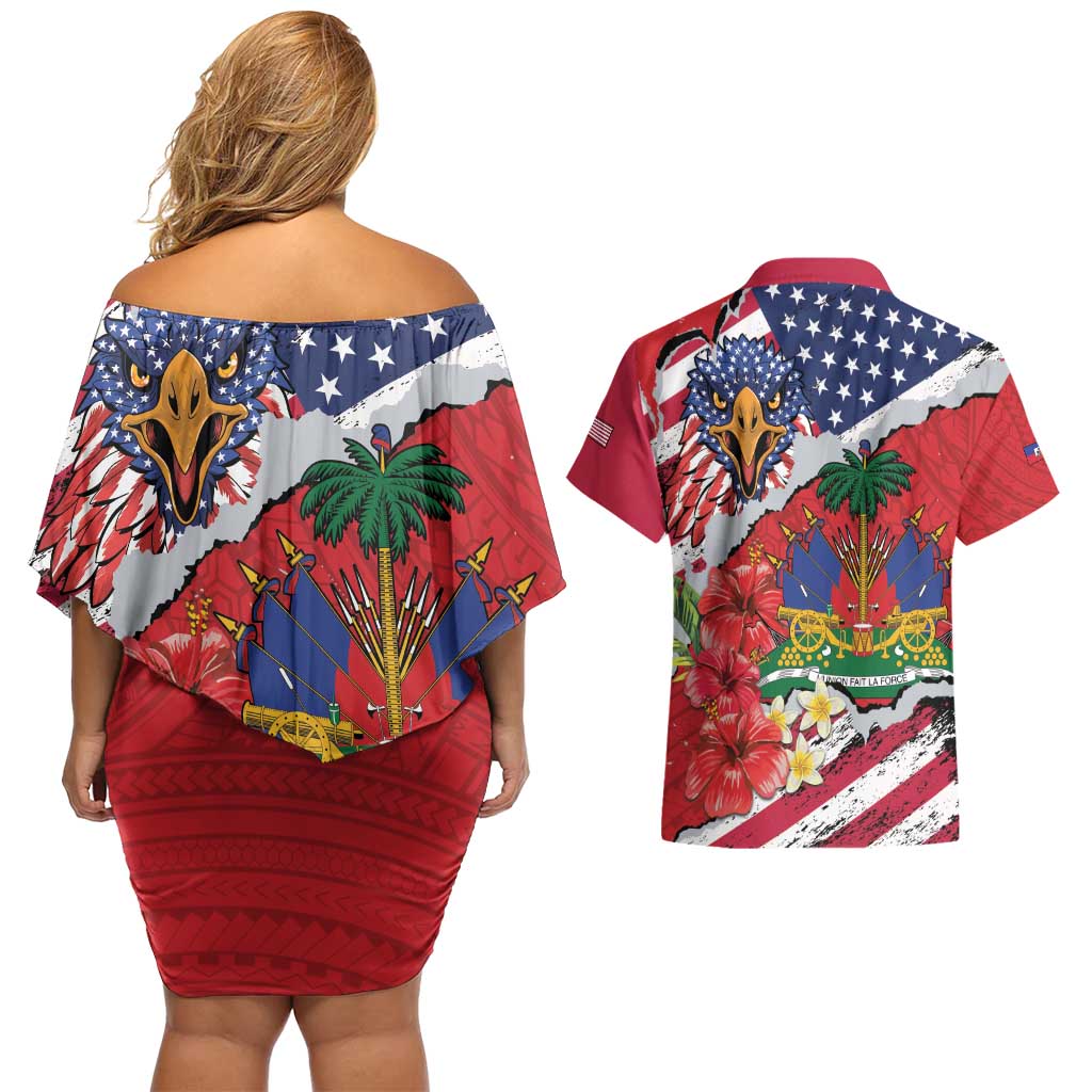 Haitian Heritage Month Couples Matching Off Shoulder Short Dress and Hawaiian Shirt Haitian Americans Proud Grunge Style