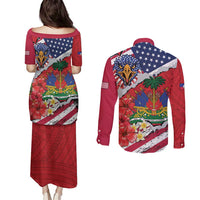 Haitian Heritage Month Couples Matching Puletasi and Long Sleeve Button Shirt Haitian Americans Proud Grunge Style