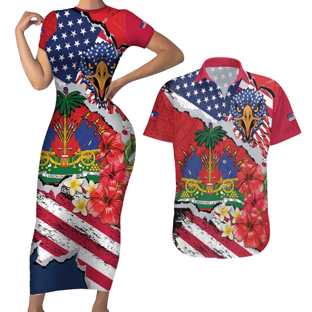 Haitian Heritage Month Couples Matching Short Sleeve Bodycon Dress and Hawaiian Shirt Haitian Americans Proud Grunge Style