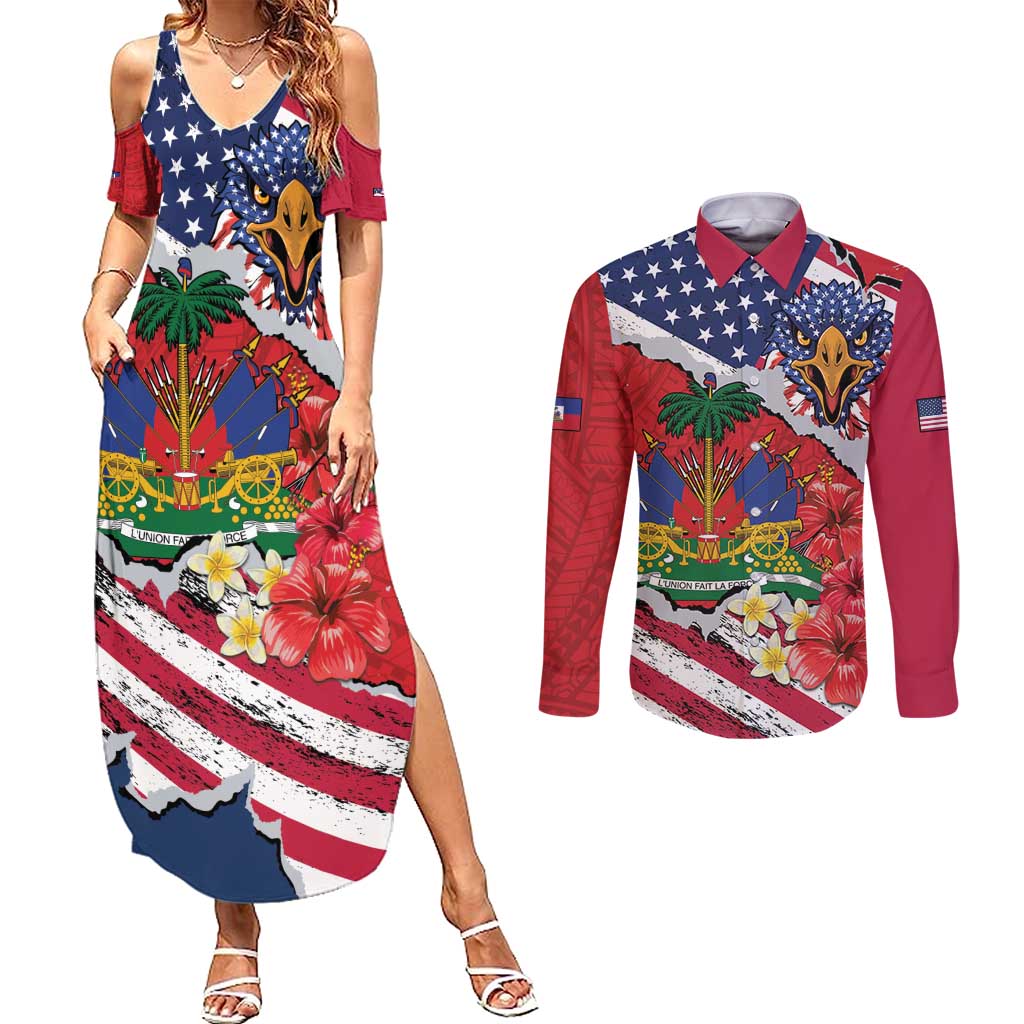 Haitian Heritage Month Couples Matching Summer Maxi Dress and Long Sleeve Button Shirt Haitian Americans Proud Grunge Style