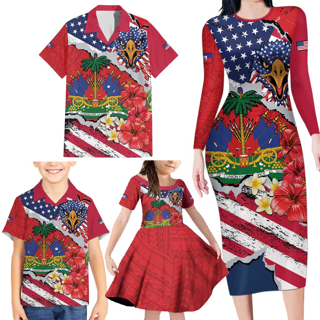 Haitian Heritage Month Family Matching Long Sleeve Bodycon Dress and Hawaiian Shirt Haitian Americans Proud Grunge Style