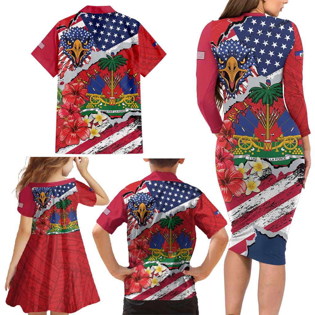 Haitian Heritage Month Family Matching Long Sleeve Bodycon Dress and Hawaiian Shirt Haitian Americans Proud Grunge Style
