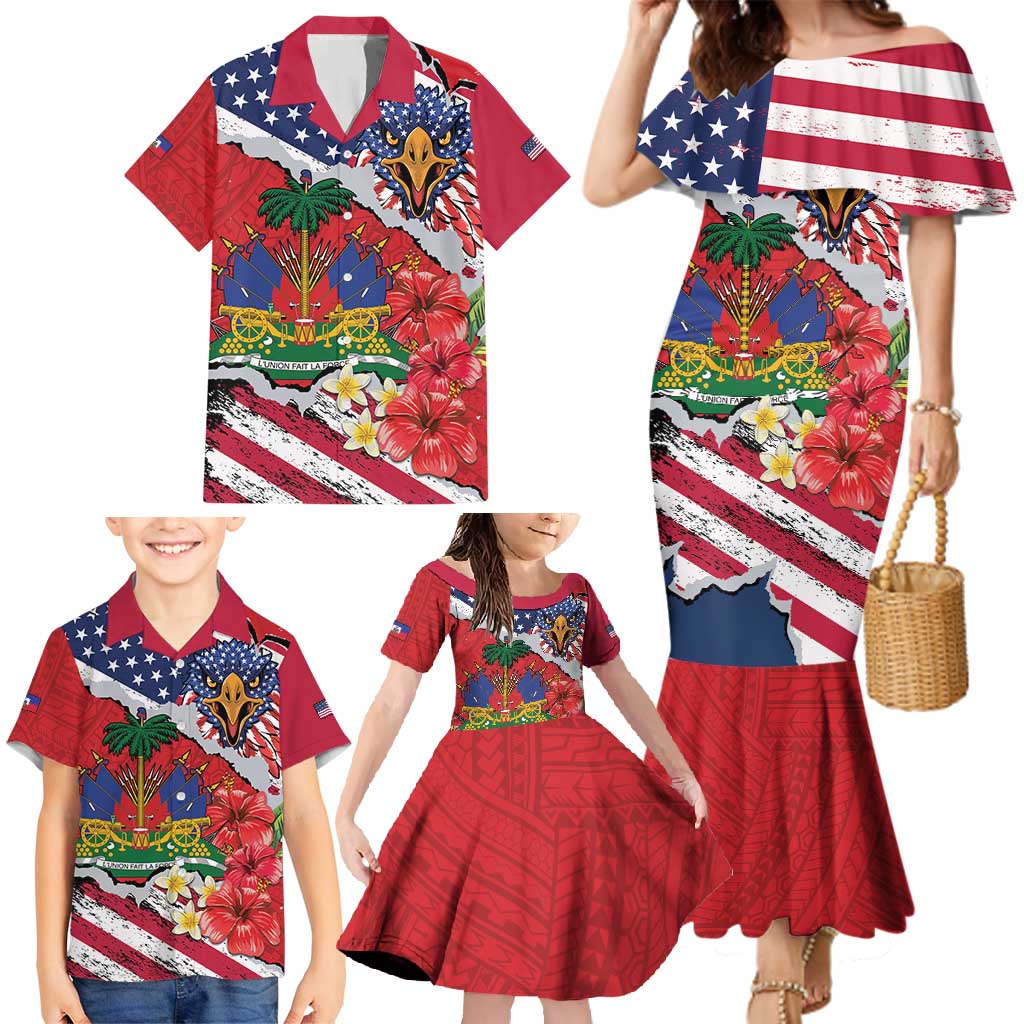 Haitian Heritage Month Family Matching Mermaid Dress and Hawaiian Shirt Haitian Americans Proud Grunge Style