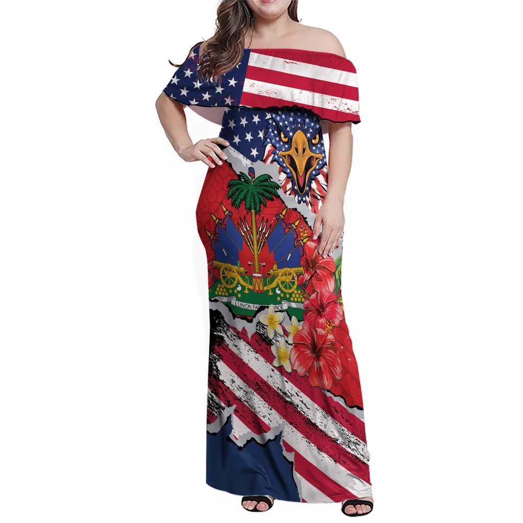 Haitian Heritage Month Family Matching Off Shoulder Maxi Dress and Hawaiian Shirt Haitian Americans Proud Grunge Style